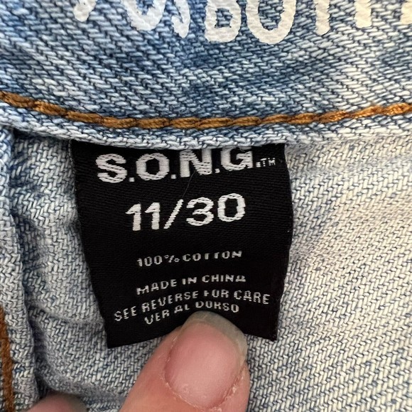 S.O.N.G. Street Jeans Size 11/30 Distressed Wide Leg Light Wash Blue Button Fly - Picture 9 of 13